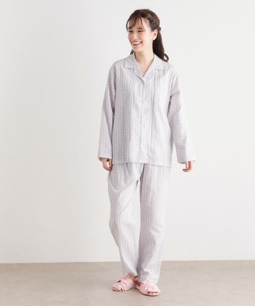 LAURA ASHLEY / ローラ アシュレイ ルームウェア | 綿100％ ダブルガーゼ使用 「タロントンストライプ」柄 パジャマ | 詳細5