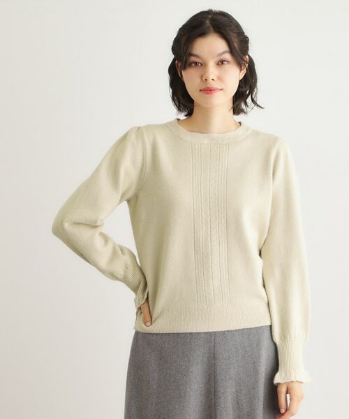 LAURA ASHLEY/ローラ アシュレイ 【FOX混／洗える／袖口フリル】 柄編みプルオーバーニット アイボリー(004) 40(L)