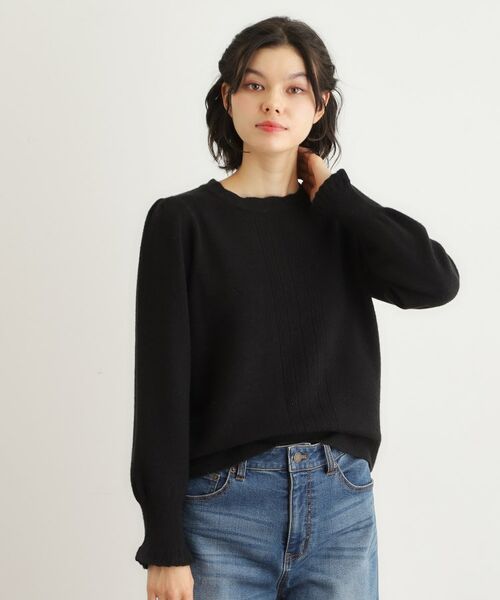 LAURA ASHLEY/ローラ アシュレイ 【FOX混／洗える／袖口フリル】 柄編みプルオーバーニット ブラック(019) 40(L)