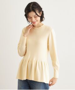 LAURA ASHLEY / ローラ アシュレイ ニット・セーター | 【洗える／ウール混／サスティナブル素材】フリルネックペプラム プルオーバーニット