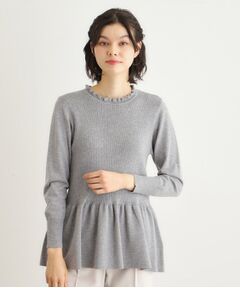 LAURA ASHLEY / ローラ アシュレイ ニット・セーター | 【洗える／ウール混／サスティナブル素材】フリルネックペプラム プルオーバーニット