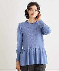 LAURA ASHLEY / ローラ アシュレイ ニット・セーター | 【洗える／ウール混／サスティナブル素材】フリルネックペプラム プルオーバーニット