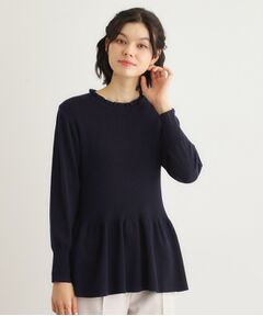 LAURA ASHLEY / ローラ アシュレイ ニット・セーター | 【洗える／ウール混／サスティナブル素材】フリルネックペプラム プルオーバーニット