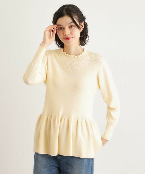 LAURA ASHLEY / ローラ アシュレイ ニット・セーター | 【洗える/ウール混/サスティナブル素材】フリルネックペプラム プルオーバーニット | 詳細1