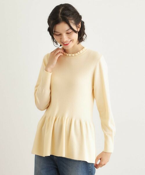 LAURA ASHLEY / ローラ アシュレイ ニット・セーター | 【洗える/ウール混/サスティナブル素材】フリルネックペプラム プルオーバーニット(アイボリー(004))