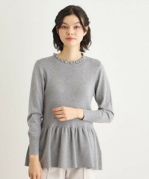 LAURA ASHLEY / ローラ アシュレイ ニット・セーター | 【洗える/ウール混/サスティナブル素材】フリルネックペプラム プルオーバーニット(ライトグレー(011))