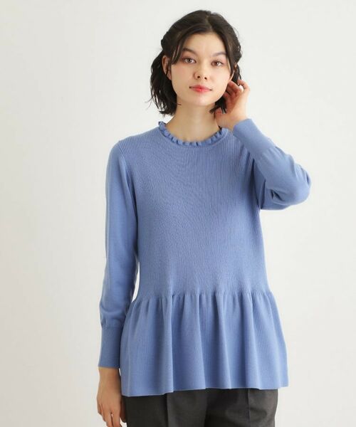 LAURA ASHLEY / ローラ アシュレイ ニット・セーター | 【洗える/ウール混/サスティナブル素材】フリルネックペプラム プルオーバーニット(サックスブルー(090))