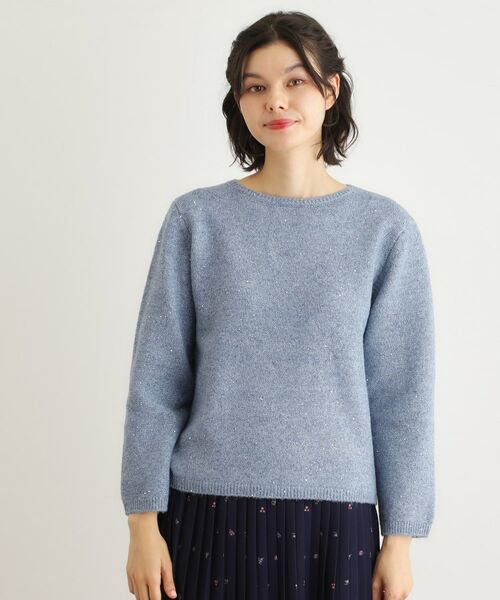 LAURA ASHLEY / ローラ アシュレイ ニット・セーター | 【洗える/ウール混】ミニスパンコール プルオーバーニット(サックスブルー(090))