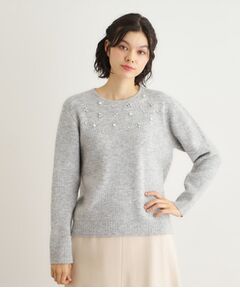 LAURA ASHLEY / ローラ アシュレイ ニット・セーター | 【モヘヤ混／洗える／ビジュー付き】プルオーバーニット