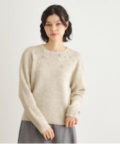 LAURA ASHLEY / ローラ アシュレイ ニット・セーター | 【モヘヤ混／洗える／ビジュー付き】プルオーバーニット