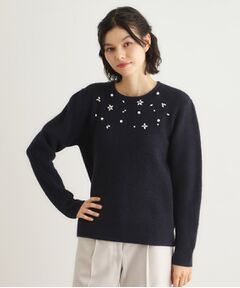 LAURA ASHLEY / ローラ アシュレイ ニット・セーター | 【モヘヤ混／洗える／ビジュー付き】プルオーバーニット