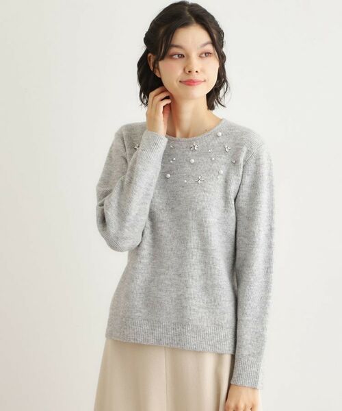 LAURA ASHLEY / ローラ アシュレイ ニット・セーター | 【モヘヤ混／洗える／ビジュー付き】プルオーバーニット | 詳細1