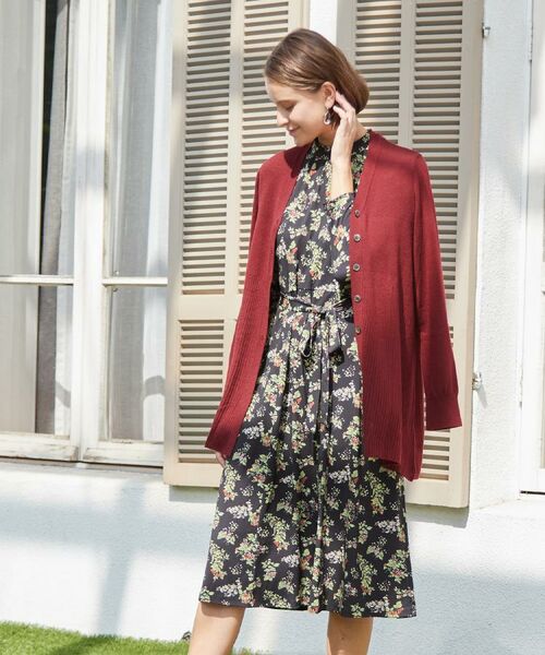 LAURA ASHLEY / ローラ アシュレイ ミニ丈・ひざ丈ワンピース | 【洗える/ジャージ素材/同柄アイテムあり】ベリーズ スペースド柄ワンピース(ブラック(119))