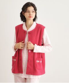 LAURA ASHLEY / ローラ アシュレイ ベスト | クチュールローズ柄 刺繍フリースベスト