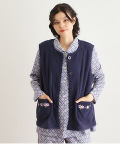 LAURA ASHLEY / ローラ アシュレイ ベスト | クチュールローズ柄 刺繍フリースベスト