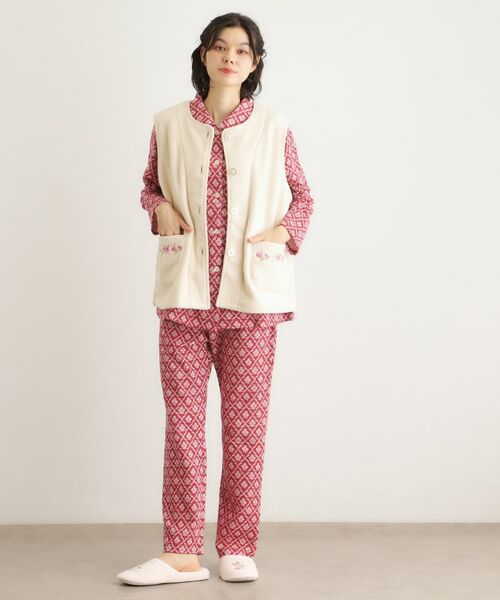 LAURA ASHLEY / ローラ アシュレイ ベスト | クチュールローズ柄 刺繍フリースベスト | 詳細3