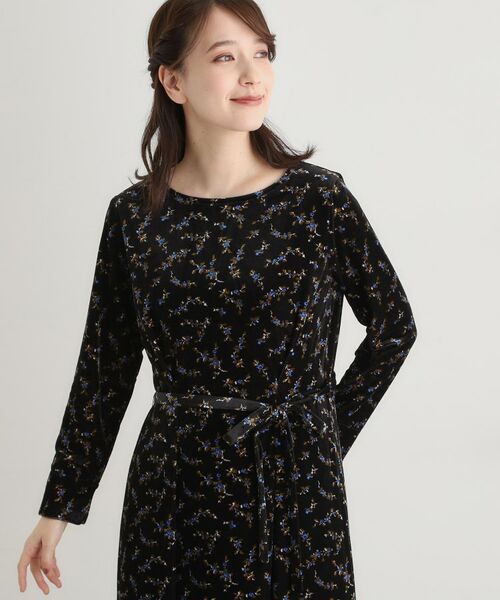 LAURA ASHLEY / ローラ アシュレイ ミニ丈・ひざ丈ワンピース | 【洗える/同柄アイテムあり】エラビー スプリッグ柄ベロアワンピース | 詳細1