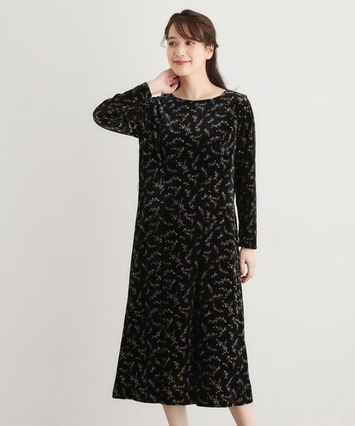 LAURA ASHLEY / ローラ アシュレイ ミニ丈・ひざ丈ワンピース | 【洗える/同柄アイテムあり】エラビー スプリッグ柄ベロアワンピース | 詳細2