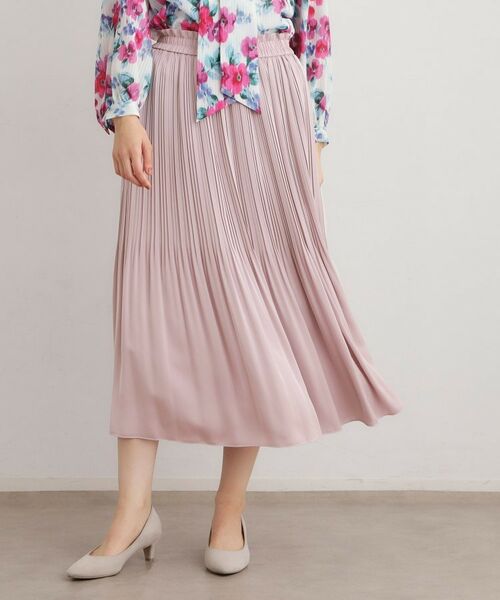 LAURA ASHLEY / ローラ アシュレイ ロング・マキシ丈スカート | 【定番人気！洗える／ウエストゴム仕様】ソフトサテンプリーツスカート（ピンク(072)）