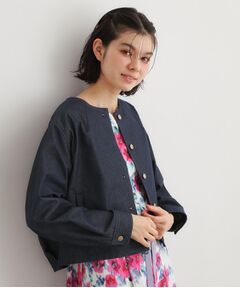 LAURA ASHLEY / ローラ アシュレイ ノーカラージャケット | 【洗える】ノーカラー デニムジャケット