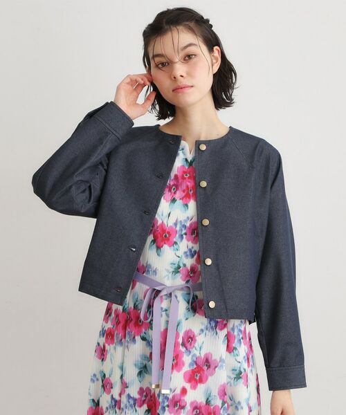 LAURA ASHLEY / ローラ アシュレイ ノーカラージャケット | 【洗える】ノーカラー デニムジャケット | 詳細1