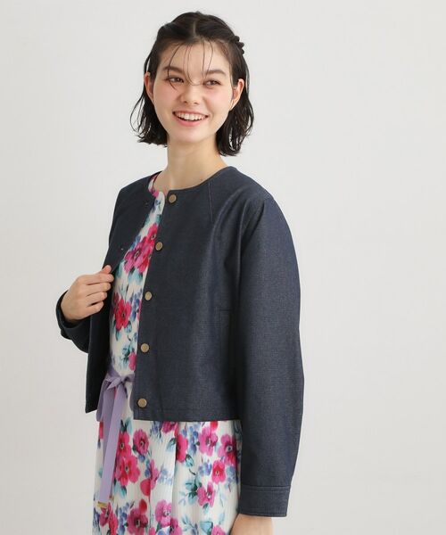 LAURA ASHLEY / ローラ アシュレイ ノーカラージャケット | 【洗える】ノーカラー デニムジャケット | 詳細2