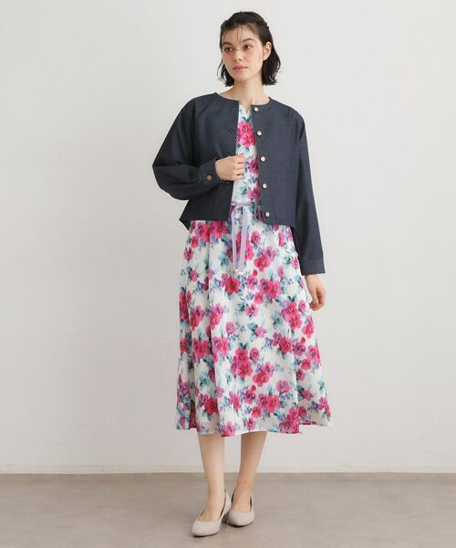 LAURA ASHLEY / ローラ アシュレイ ノーカラージャケット | 【洗える】ノーカラー デニムジャケット | 詳細3