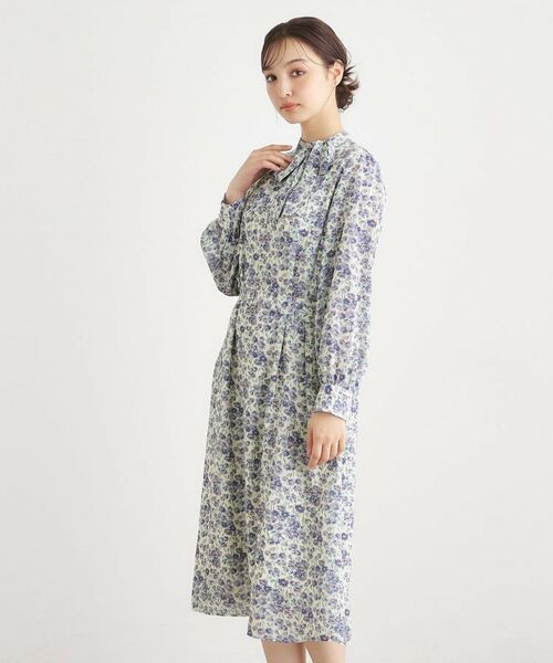 LAURA ASHLEY / ローラ アシュレイ ミニ丈・ひざ丈ワンピース | 【WEB限定／ネックリボン取外し可／M＿LL 3サイズ】エヴァリンガム メドウ スプレイ柄ワンピース | 詳細1