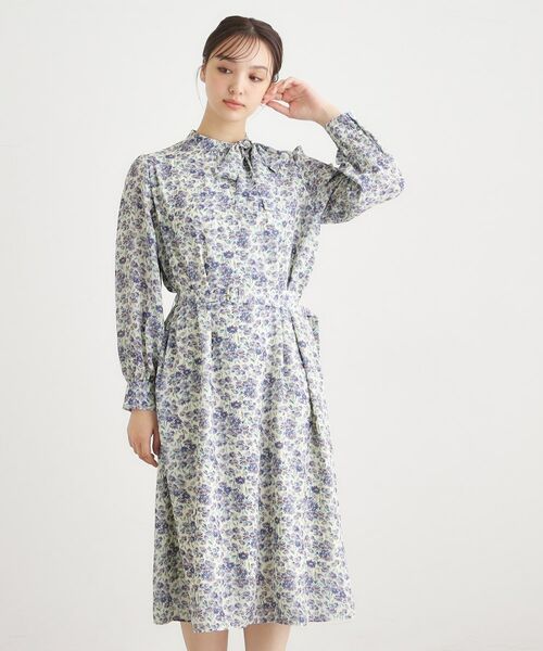 LAURA ASHLEY / ローラ アシュレイ ミニ丈・ひざ丈ワンピース | 【WEB限定／ネックリボン取外し可／M＿LL 3サイズ】エヴァリンガム メドウ スプレイ柄ワンピース | 詳細2
