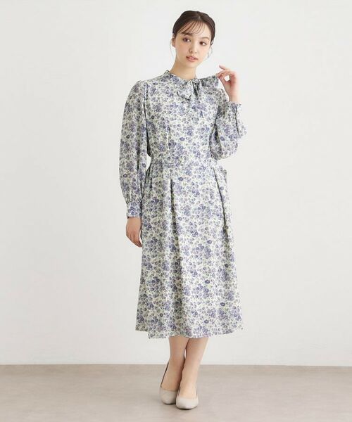 LAURA ASHLEY / ローラ アシュレイ ミニ丈・ひざ丈ワンピース | 【WEB限定／ネックリボン取外し可／M＿LL 3サイズ】エヴァリンガム メドウ スプレイ柄ワンピース | 詳細3