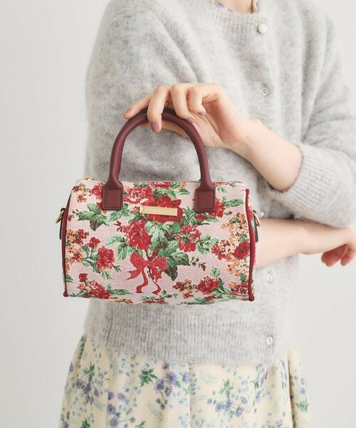 LAURA ASHLEY / ローラ アシュレイ トートバッグ | 【ジャカード/ギフトにおすすめ!】メアリーポート ブーケ柄 ミニボストン型 トートバッグ(レッド(163))