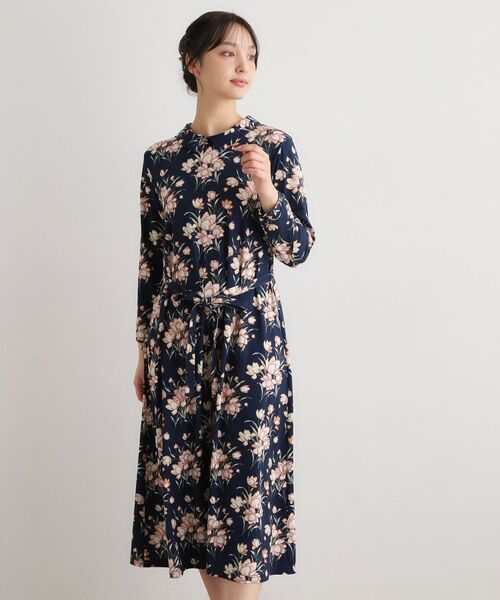LAURA ASHLEY / ローラ アシュレイ ミニ丈・ひざ丈ワンピース | 【洗える／ジャージ素材／同柄アイテムあり】サトクリフ チューリップス柄ワンピース（ブルー(193)）