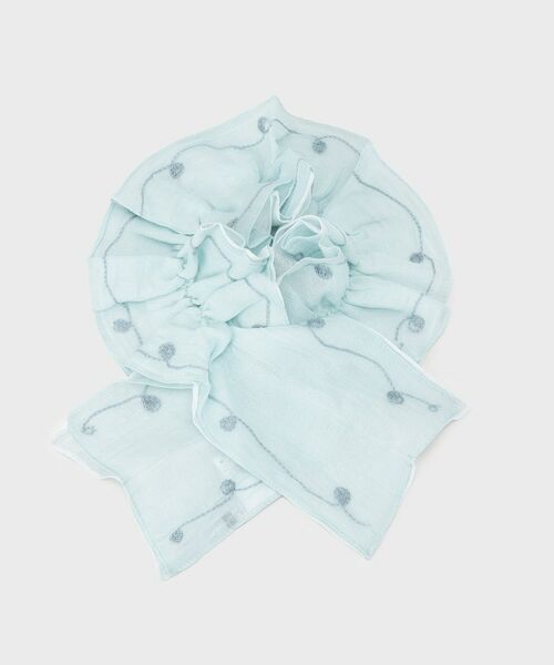 LAURA ASHLEY / ローラ アシュレイ マフラー・ショール・スヌード・ストール | 【シルク混／刺繍入／差込式】フリルストール（ブルー(092)）