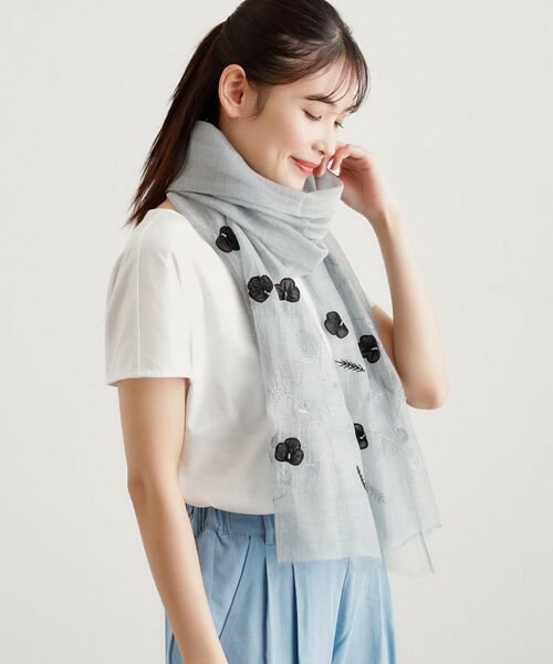 LAURA ASHLEY / ローラ アシュレイ マフラー・ショール・スヌード・ストール | 【シルク混／刺繍入り】シアーストール | 詳細4