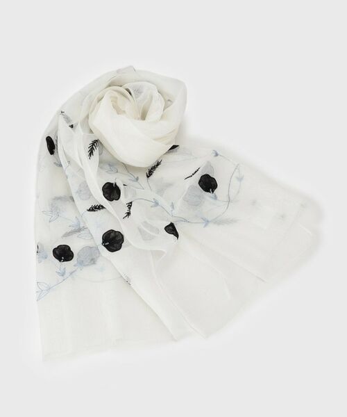 LAURA ASHLEY / ローラ アシュレイ マフラー・ショール・スヌード・ストール | 【シルク混／刺繍入り】シアーストール（アイボリー(004)）