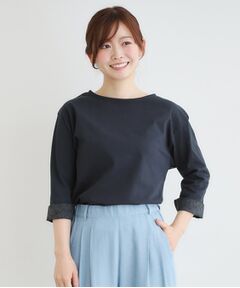 LAURA ASHLEY / ローラ アシュレイ カットソー | 【7分袖／コットン100％／見返し刺繍入り／5colors】ハービー フィールド柄プルオーバー