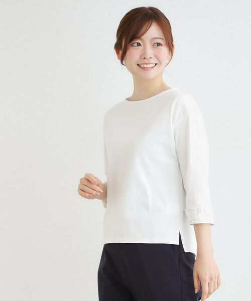 LAURA ASHLEY / ローラ アシュレイ カットソー | 【7分袖／コットン100％／見返し刺繍入り／5colors】ハービー フィールド柄プルオーバー | 詳細1
