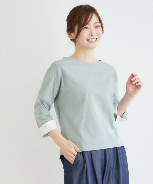 LAURA ASHLEY / ローラ アシュレイ カットソー | 【7分袖／コットン100％／見返し刺繍入り／5colors】ハービー フィールド柄プルオーバー | 詳細13