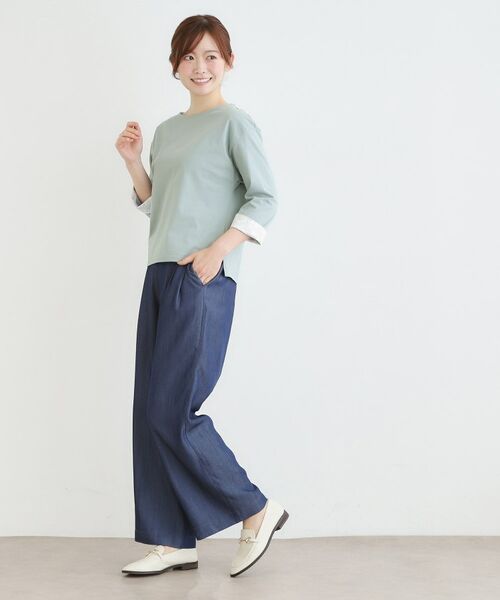 LAURA ASHLEY / ローラ アシュレイ カットソー | 【7分袖／コットン100％／見返し刺繍入り／5colors】ハービー フィールド柄プルオーバー | 詳細15