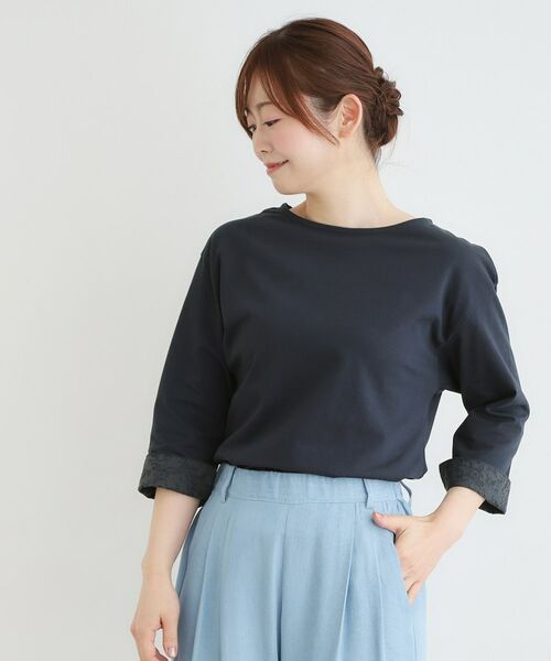 LAURA ASHLEY / ローラ アシュレイ カットソー | 【7分袖／コットン100％／見返し刺繍入り／5colors】ハービー フィールド柄プルオーバー | 詳細17