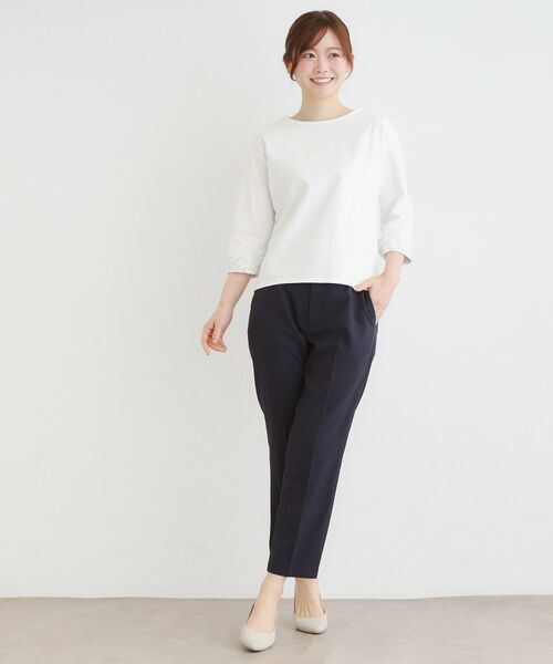 LAURA ASHLEY / ローラ アシュレイ カットソー | 【7分袖／コットン100％／見返し刺繍入り／5colors】ハービー フィールド柄プルオーバー | 詳細2