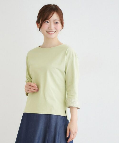 LAURA ASHLEY / ローラ アシュレイ カットソー | 【7分袖／コットン100％／見返し刺繍入り／5colors】ハービー フィールド柄プルオーバー | 詳細5