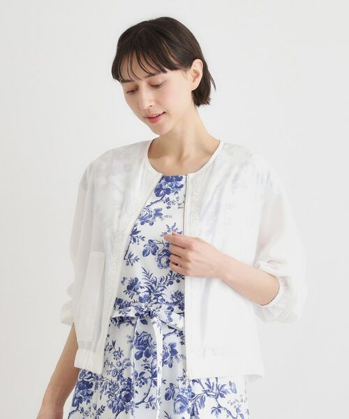 LAURA ASHLEY / ローラ アシュレイ レザーブルゾン・ジャケット | 【洗える／プラケット刺繍入り／羽織に使える】シアーブルゾン | 詳細1