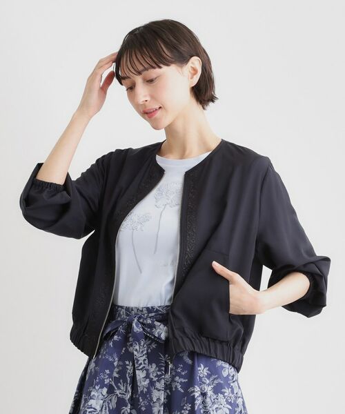 LAURA ASHLEY / ローラ アシュレイ レザーブルゾン・ジャケット | 【洗える／プラケット刺繍入り／羽織に使える】シアーブルゾン | 詳細5