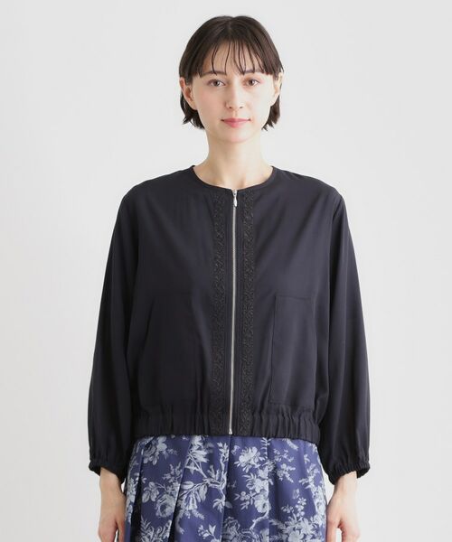 LAURA ASHLEY / ローラ アシュレイ レザーブルゾン・ジャケット | 【洗える／プラケット刺繍入り／羽織に使える】シアーブルゾン | 詳細9