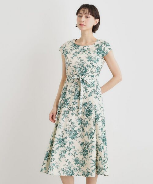 LAURA ASHLEY / ローラ アシュレイ ミニ丈・ひざ丈ワンピース | 【洗える／コットン100％／3colors／同柄アイテムあり】ウォールド ガーデン柄ワンピース（グリーン(123)）