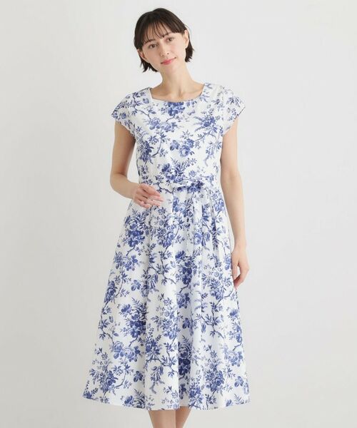 LAURA ASHLEY / ローラ アシュレイ ミニ丈・ひざ丈ワンピース | 【洗える／コットン100％／3colors／同柄アイテムあり】ウォールド ガーデン柄ワンピース（ブルー(192)）