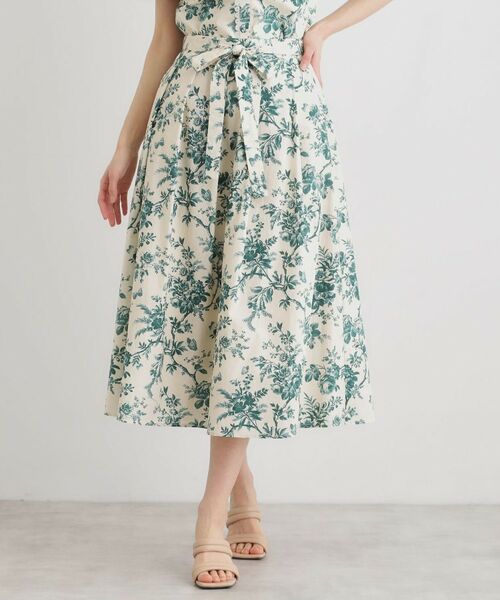 LAURA ASHLEY / ローラ アシュレイ スカート | 【洗える／コットン100％／ウエストゴム／3colors】ウォールド ガーデン柄スカート（グリーン(123)）