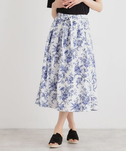 LAURA ASHLEY / ローラ アシュレイ スカート | 【洗える／コットン100％／ウエストゴム／3colors】ウォールド ガーデン柄スカート（ブルー(192)）