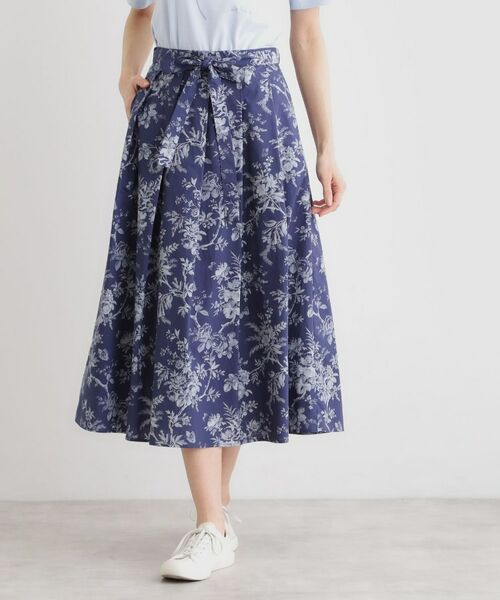 LAURA ASHLEY / ローラ アシュレイ スカート | 【洗える／コットン100％／ウエストゴム／3colors】ウォールド ガーデン柄スカート（ネイビー(194)）